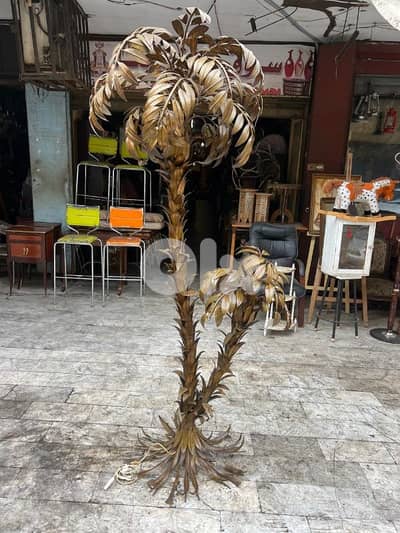 1970s Hans Kogl Huge Two Trunk Gilded Palm Tree LightAntique Vintage