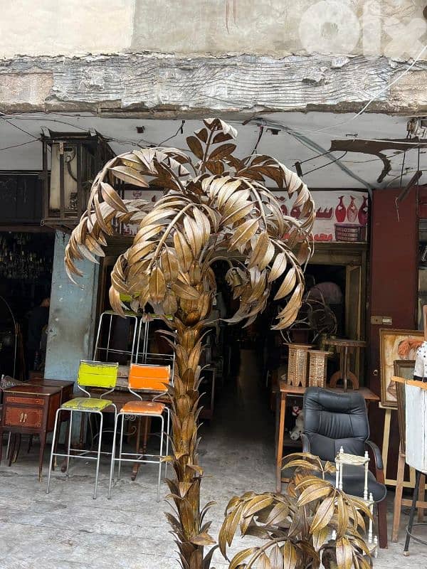 1970s Hans Kogl Huge Two Trunk Gilded Palm Tree LightAntique Vintage 1