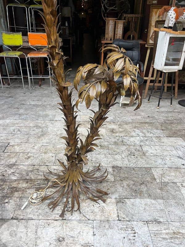 1970s Hans Kogl Huge Two Trunk Gilded Palm Tree LightAntique Vintage 2