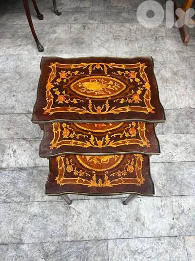 French set coffe table marquetry طقم طاولات فرنسي تنزيل ماركتري ناعم