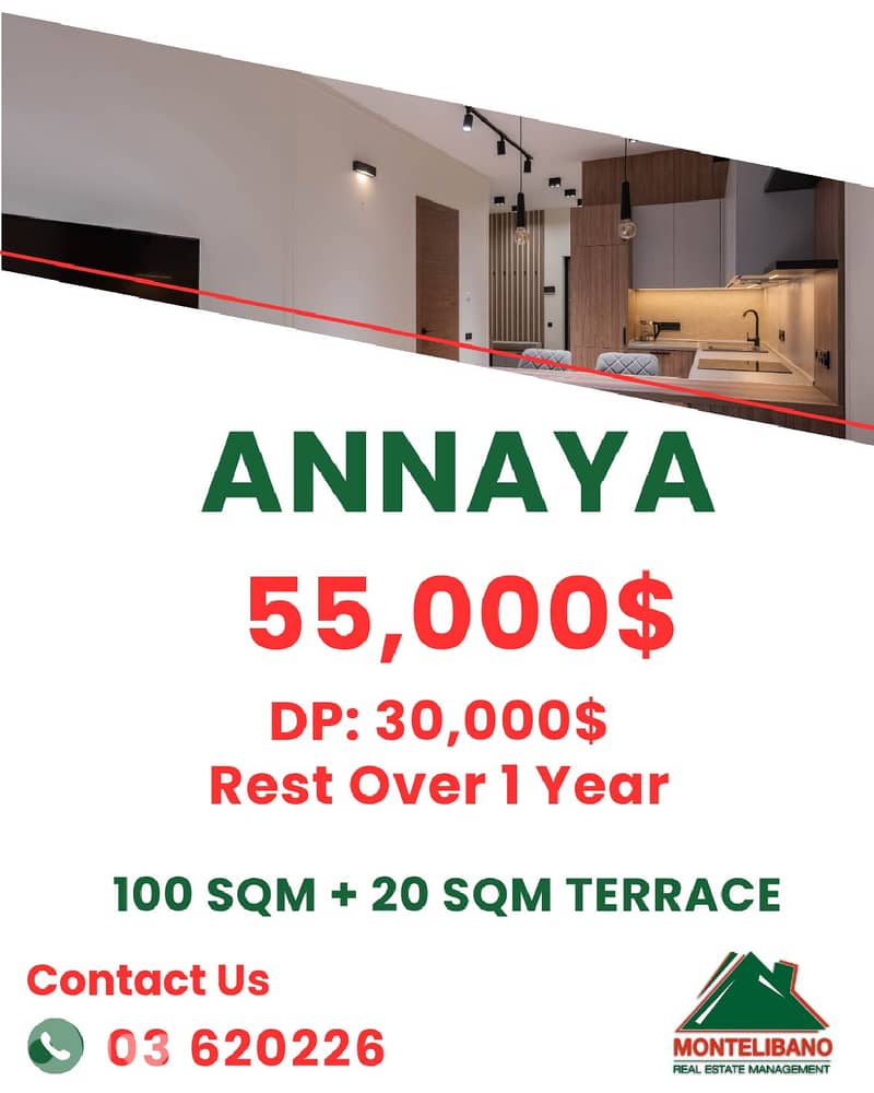 100 sqm Apartment For Sale in Annaya+20sqm Terrace & Installment Plan 0