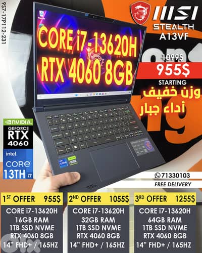 MSI STEALTH A13VF 9S7-17P112-231 CORE i7-13620H RTX 4060 14" FHD+