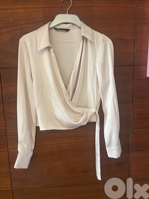 Zara silk off white classy shirt 0