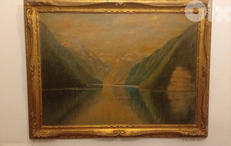 لوحة زيتية رسم كادر خشب ذهبي طول 89cm عرض 68cm 0