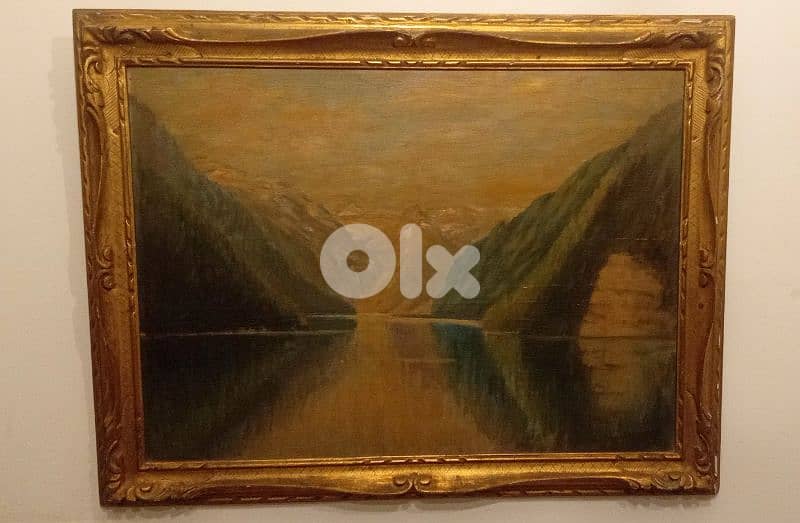 لوحة زيتية رسم كادر خشب ذهبي طول 89cm عرض 68cm 1