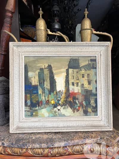 French tableau لوحة تابلو فرنسية ممضية اصلية تصميم 1950 'ولا اروع