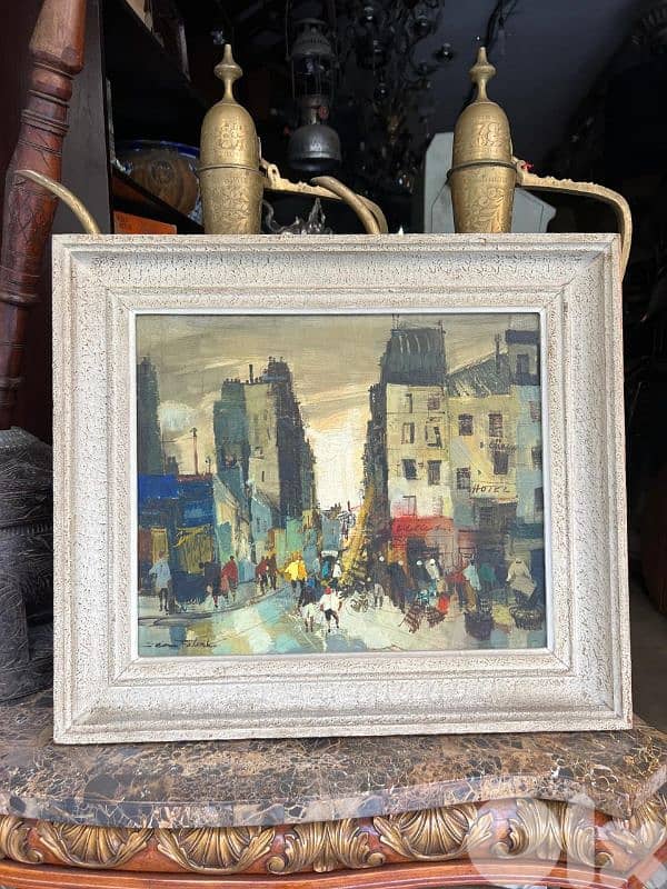 French tableau لوحة تابلو فرنسية ممضية اصلية تصميم 1950 'ولا اروع 0