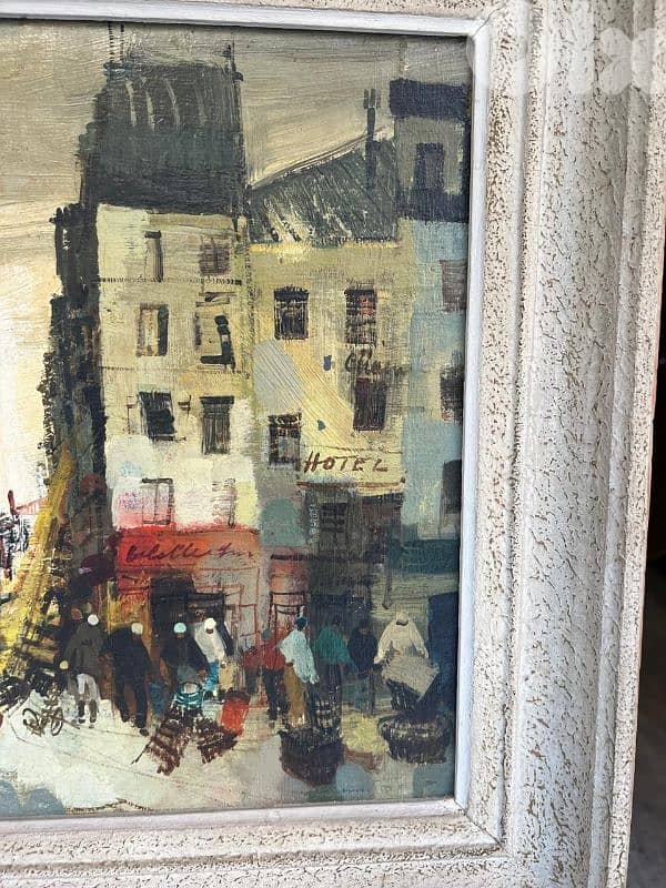 French tableau لوحة تابلو فرنسية ممضية اصلية تصميم 1950 'ولا اروع 2