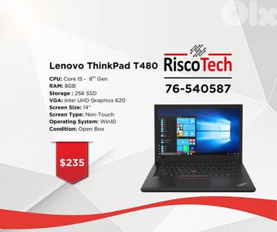 LAPTOP LENOVO THINKPAD T480 - Core I5 - RAM 8GB - 256-GB SSD - لابتوب