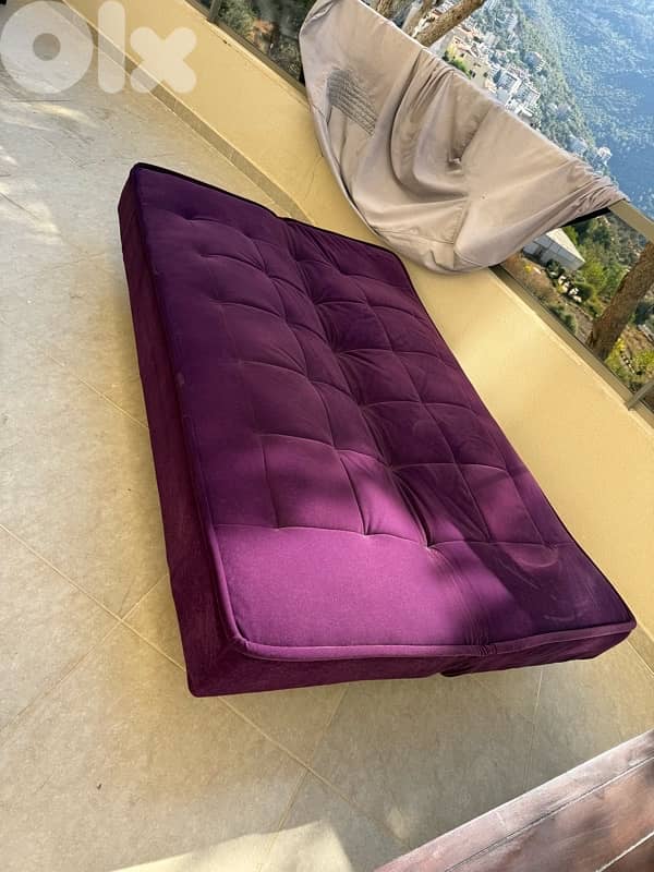sofa bed. like new. purple. velours. 1