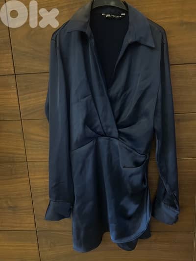 Zara silk navy blue dress