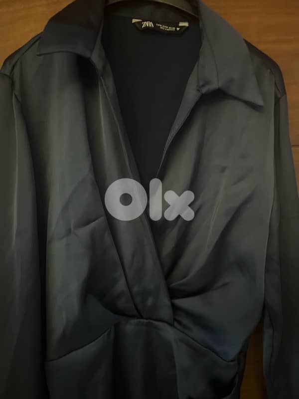 Zara silk navy blue dress 1