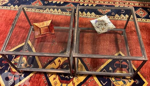 Set of Two Glass Side Tables