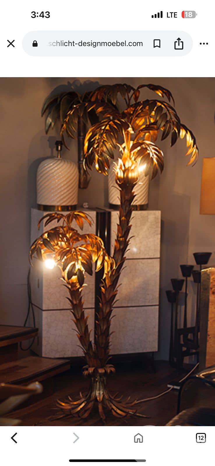 Golden Two trunk palm lamp by hans kögl 220cm 1970's 0