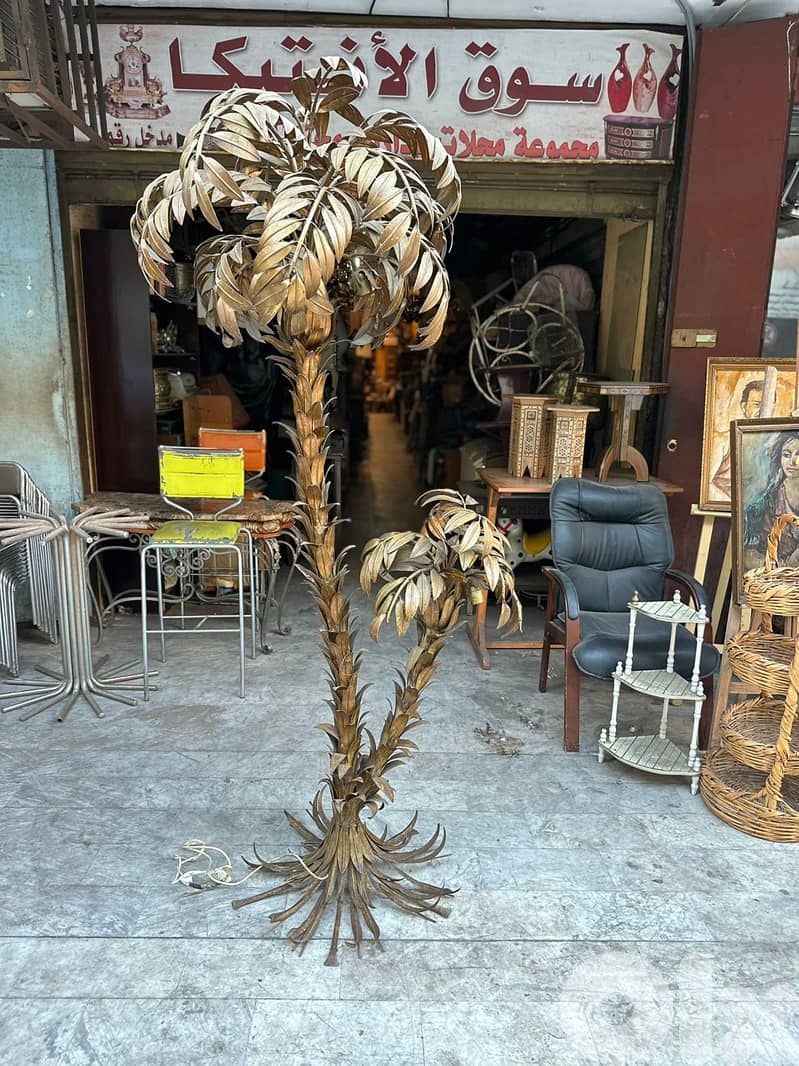 Golden Two trunk palm lamp by hans kögl 220cm 1970's 3