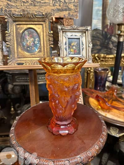 antique luxury crystal art nouveau vase فاز كريستال عسلي مميز