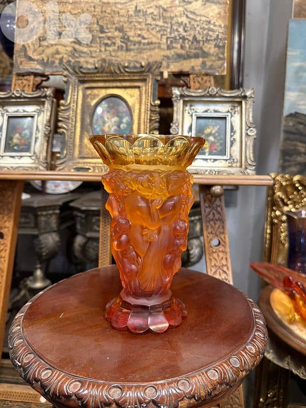 antique luxury crystal art nouveau vase فاز كريستال عسلي مميز 1