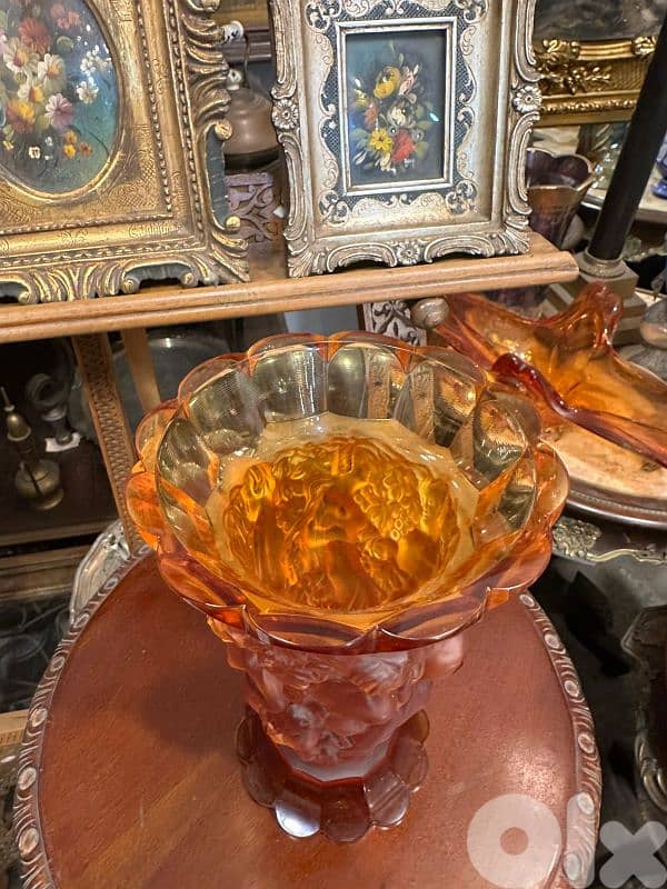 antique luxury crystal art nouveau vase فاز كريستال عسلي مميز 2