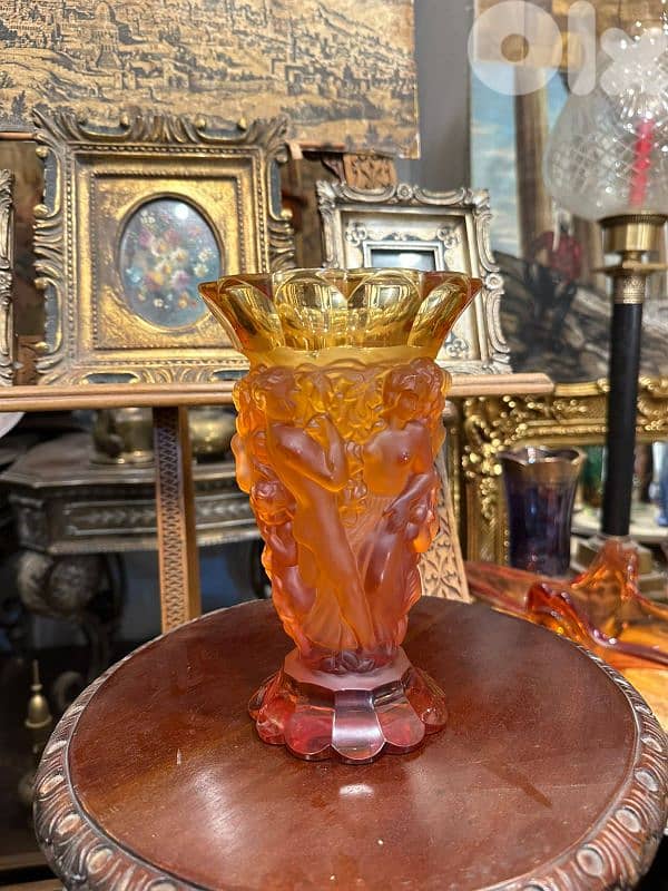 antique luxury crystal art nouveau vase فاز كريستال عسلي مميز 3
