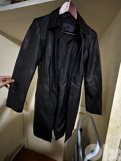 Long black lamb-leather jacket for woman