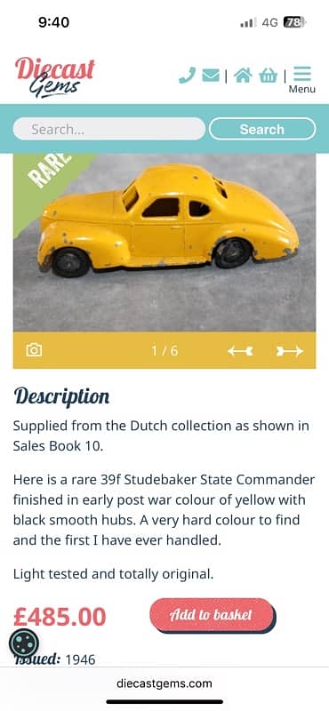 Rare yellow 1939 dinky toys post war studebaker 3