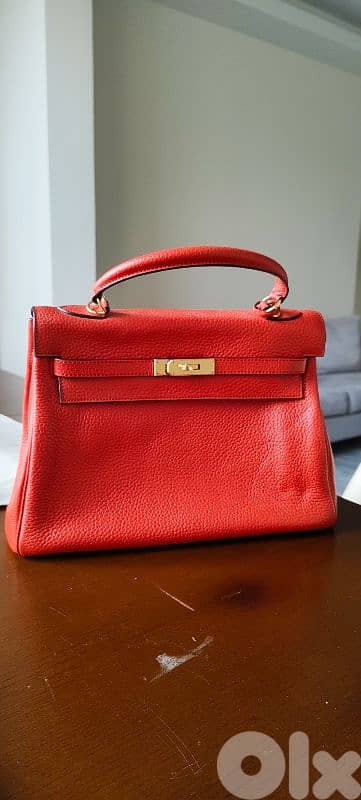 Hermes Kelly 32 Clemence Rouge Casaque Retourne PHW 0