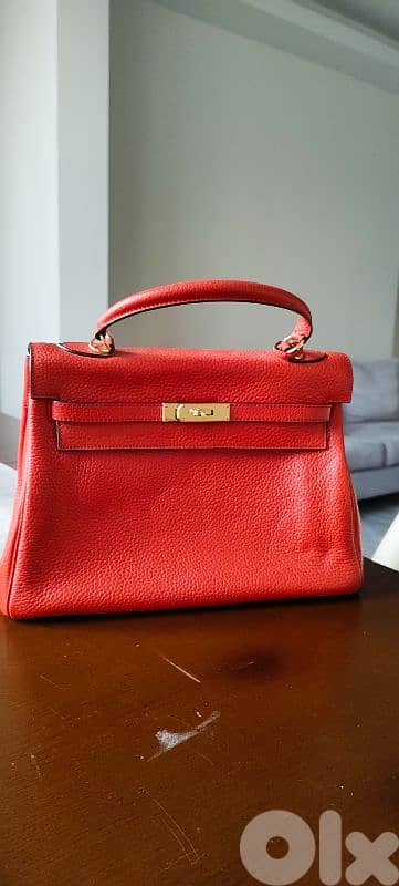 Hermes Kelly 32 Clemence Rouge Casaque Retourne PHW 1