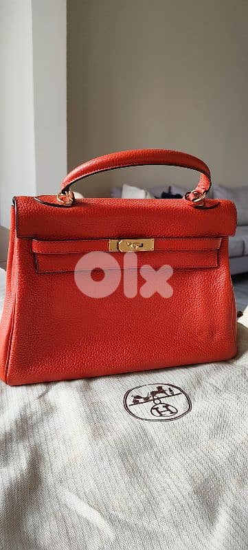Hermes Kelly 32 Clemence Rouge Casaque Retourne PHW 2