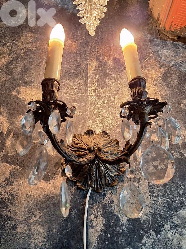 czech original bronze and bohemian crystal pair of wall lights 3