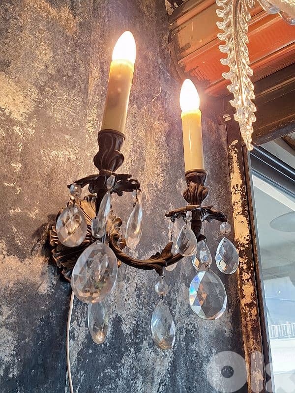 czech original bronze and bohemian crystal pair of wall lights 4