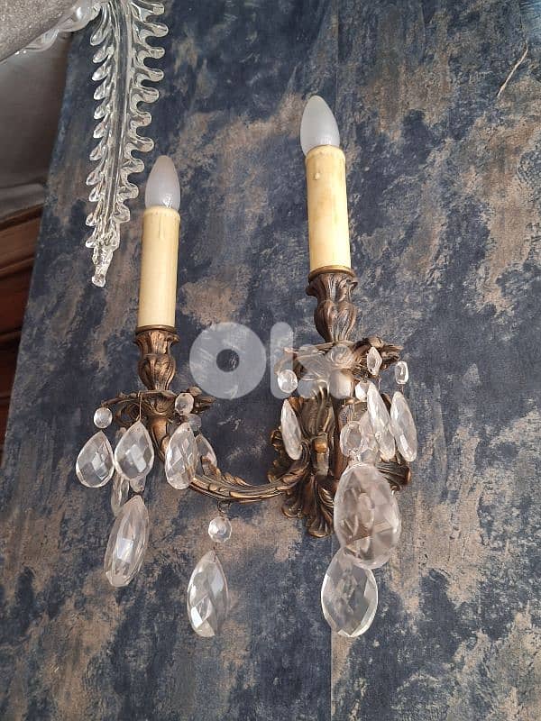 czech original bronze and bohemian crystal pair of wall lights 5