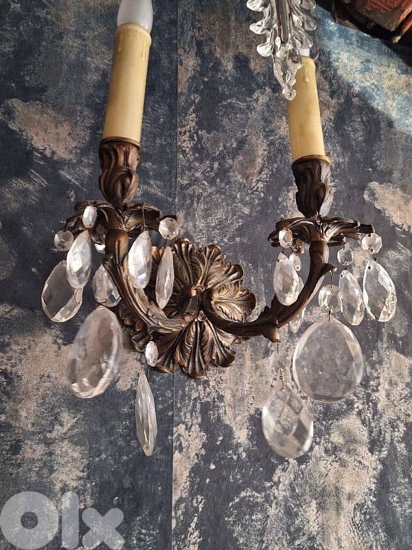 czech original bronze and bohemian crystal pair of wall lights 6