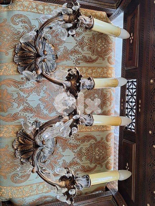 czech original bronze and bohemian crystal pair of wall lights 8