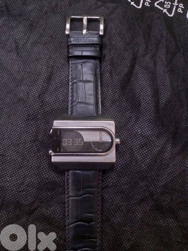 Rare Fossil Men’s 44mm Dual Time, Wood Dial, Leather Strap 0