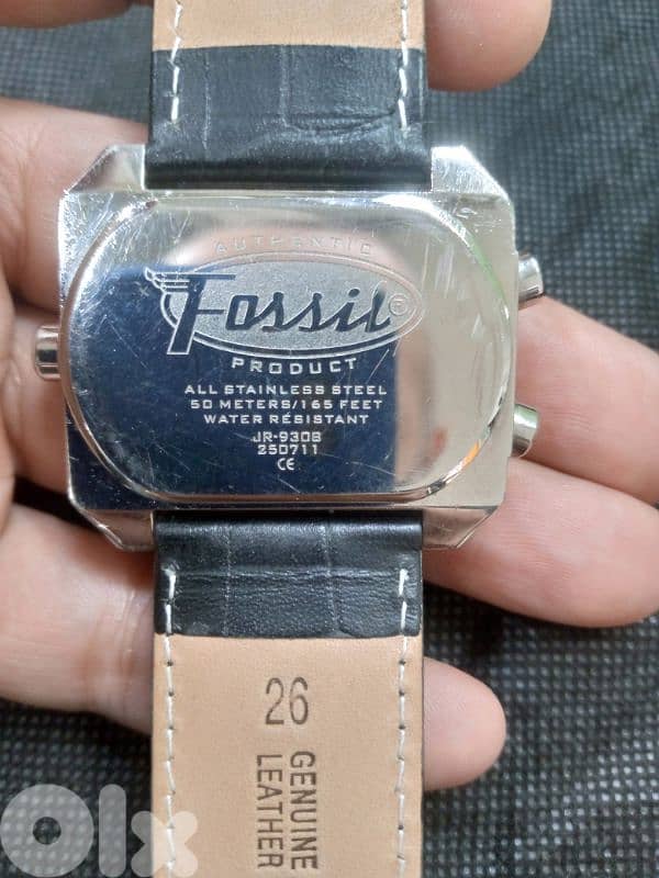 Rare Fossil Men’s 44mm Dual Time, Wood Dial, Leather Strap 6