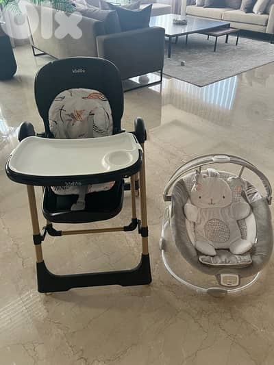 high chair ( turns to swing) + baby rocker