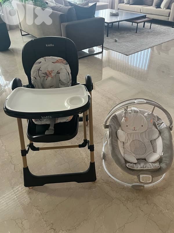 high chair ( turns to swing) + baby rocker 0