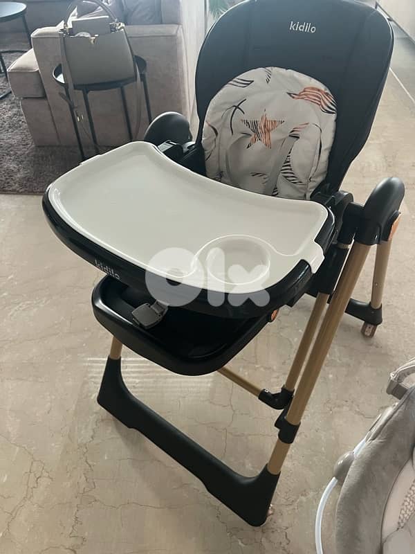 high chair ( turns to swing) + baby rocker 1