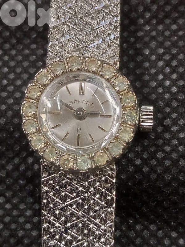 rar Vintage Sandoz Swiss Made 17 Jewels Silver Hand Wind Mechanical 1