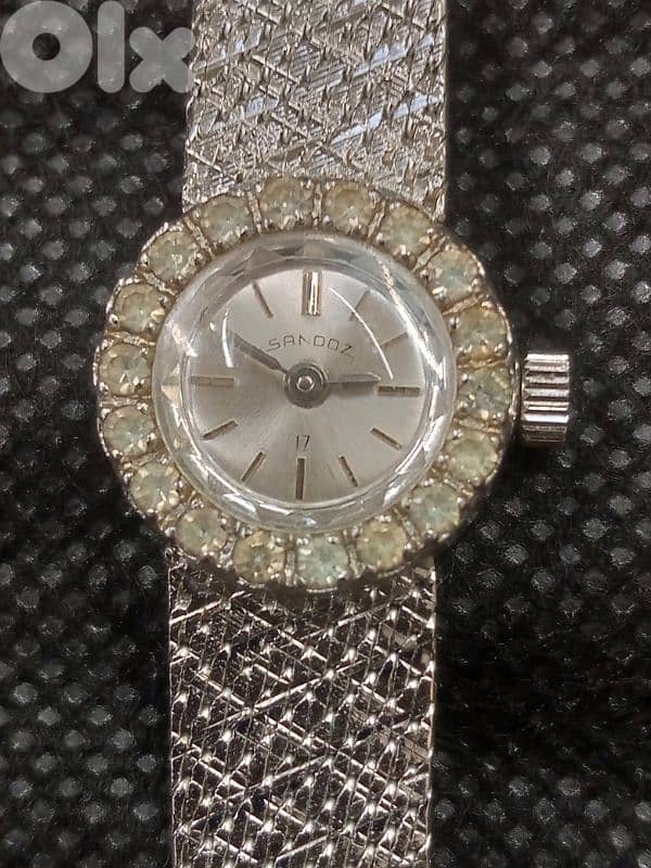 rar Vintage Sandoz Swiss Made 17 Jewels Silver Hand Wind Mechanical 6