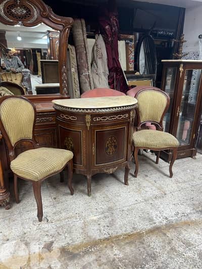 بهو مصري انتيك خشب زان مرصع نحاس وج رخام مع كرستين