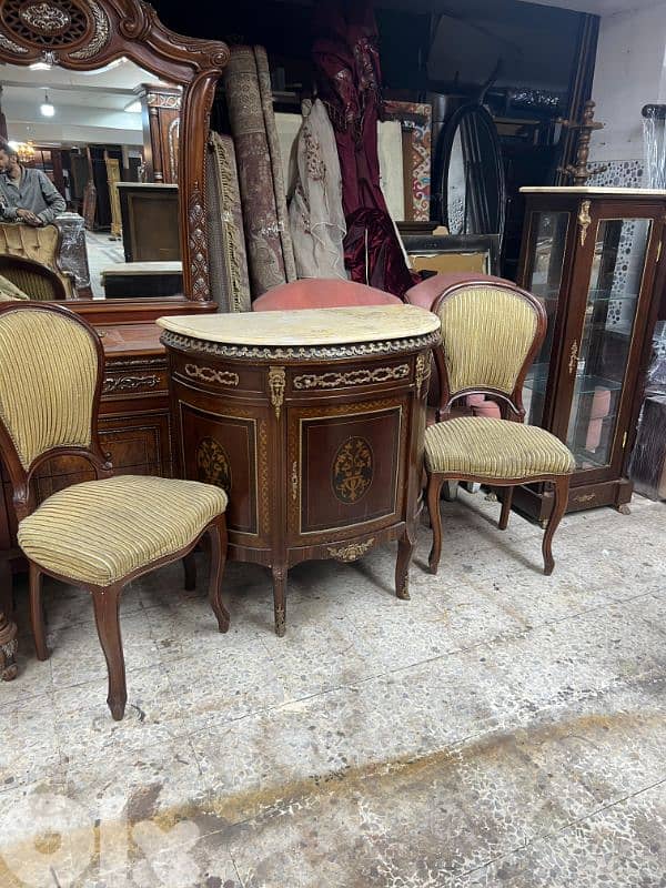 بهو مصري انتيك خشب زان مرصع نحاس وج رخام مع كرستين 1