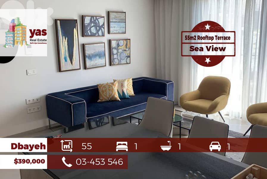 Dbayeh/Waterfront 55m2 | 55m2 Terrace | Sea View | Prime Location | OH 0