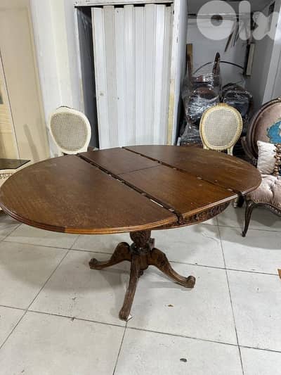 طاولة سفرة مبرومة خشب زان انتيك بتتكبر وبتتصغر