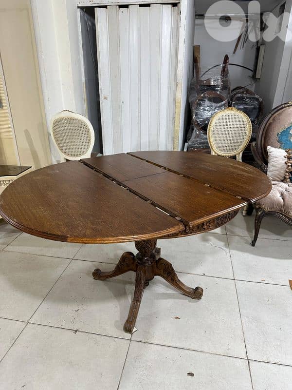 طاولة سفرة مبرومة خشب زان انتيك بتتكبر وبتتصغر 2