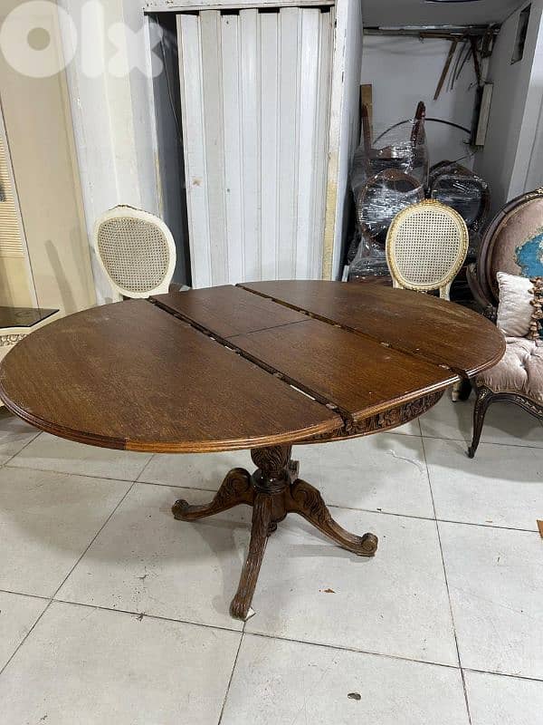 طاولة سفرة مبرومة خشب زان انتيك بتتكبر وبتتصغر 0