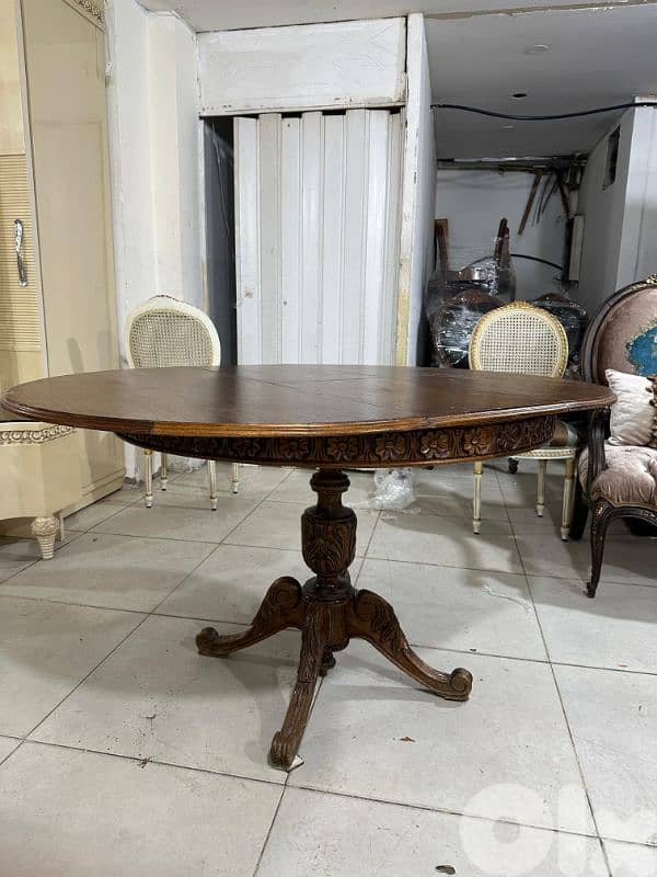 طاولة سفرة مبرومة خشب زان انتيك بتتكبر وبتتصغر 4