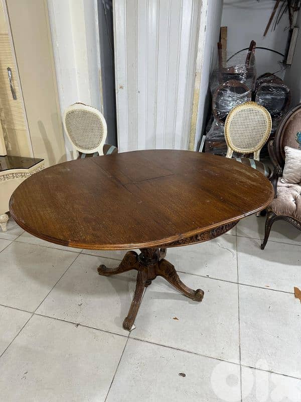 طاولة سفرة مبرومة خشب زان انتيك بتتكبر وبتتصغر 5