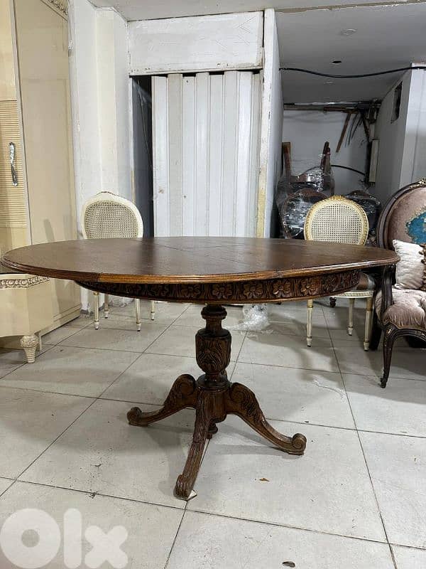 طاولة سفرة مبرومة خشب زان انتيك بتتكبر وبتتصغر 6