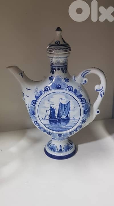 Vintage Blue & White Ceramic Decorative Pitcher